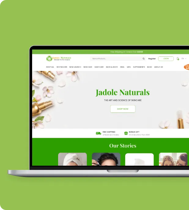 The Jadole Naturals skincare store open on a laptop