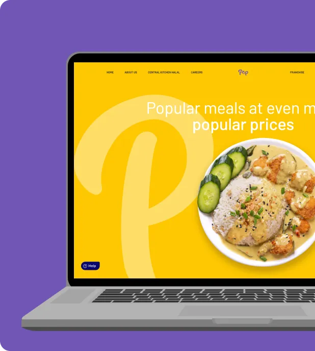 The Pop Meals site open on a laptop showing a meal offer