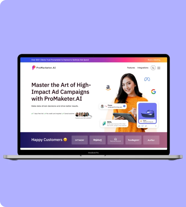 The ProMarketer.ai campaign dashboard on a laptop