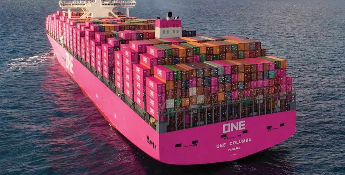 An Ocean Network Express container ship at sea