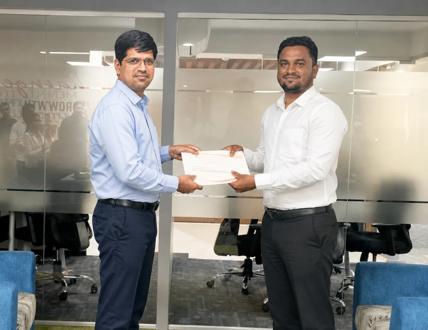Employee of the month being presented with their award