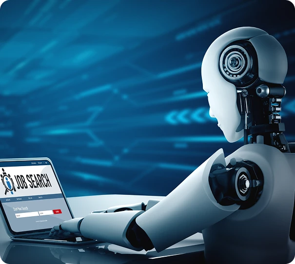 An illustration of automated recruitment: a robot working through a job search screen