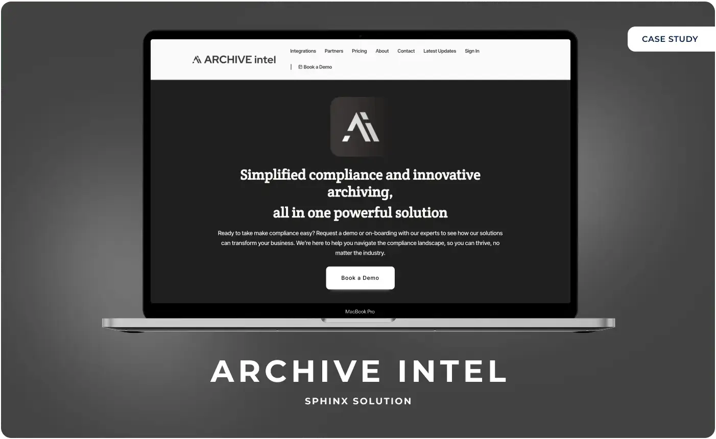 The Archive Intel site on a laptop, headed Simplified compliance and innovative archiving